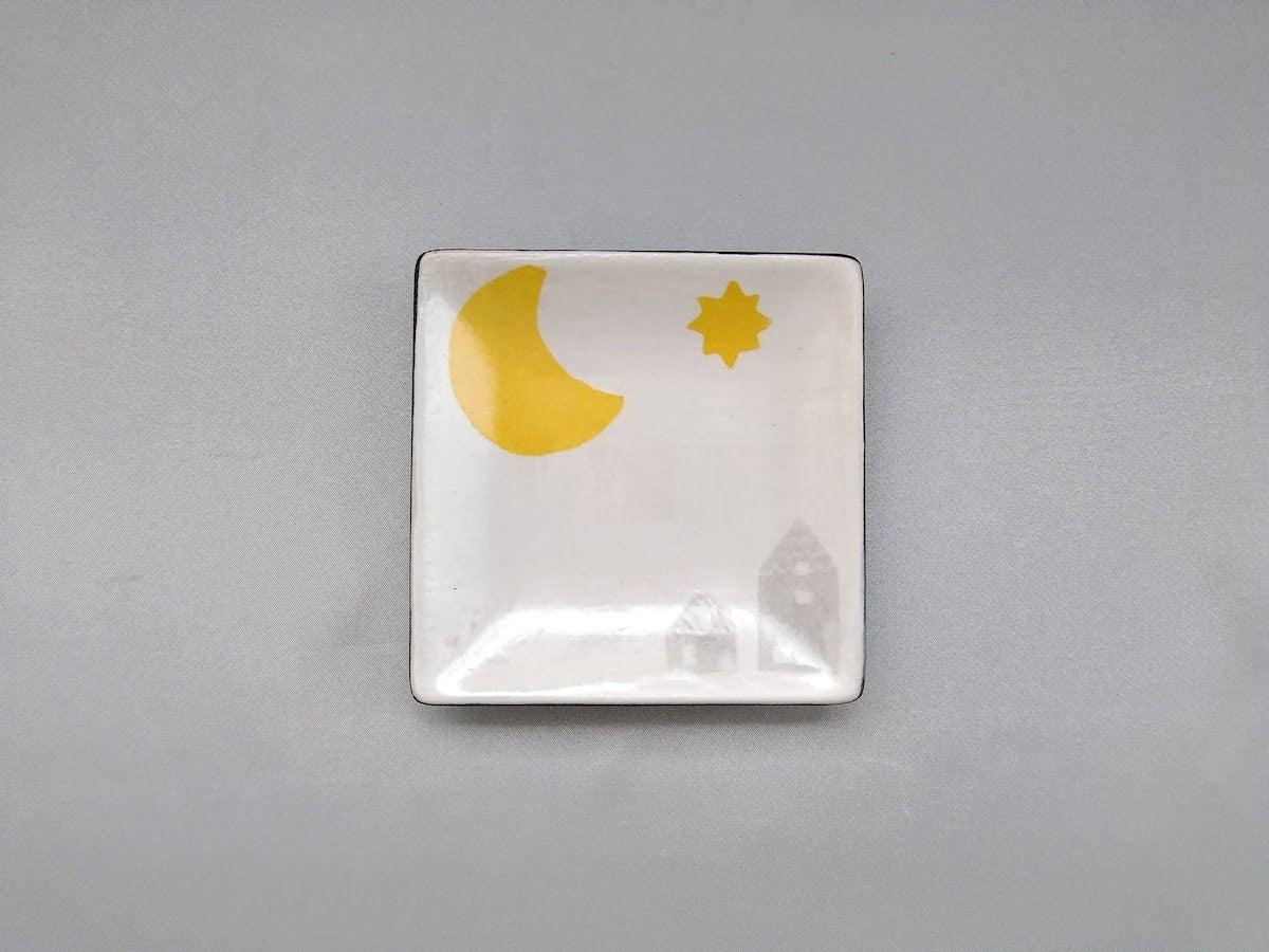 Japanese paper dyed gray yellow fairy tale square small plate [Ami Kobo]