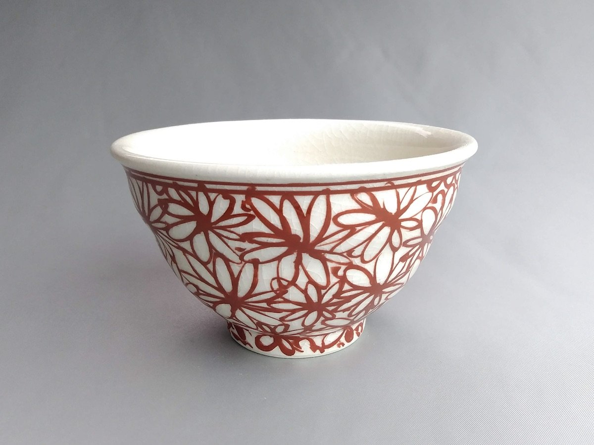 Flower rice bowl red [Kituru Seito]