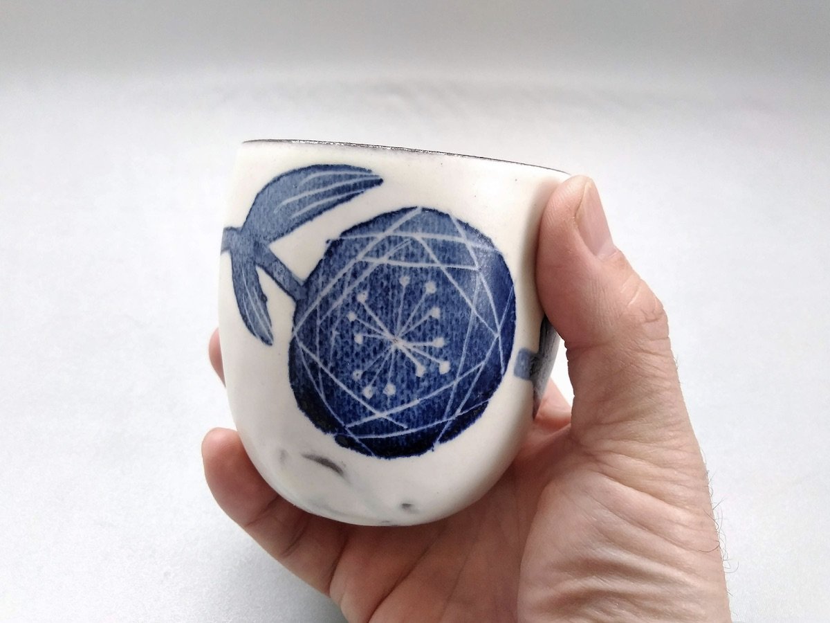 Japanese paper dyed blue flower dimpled cup [Ami Kobo]