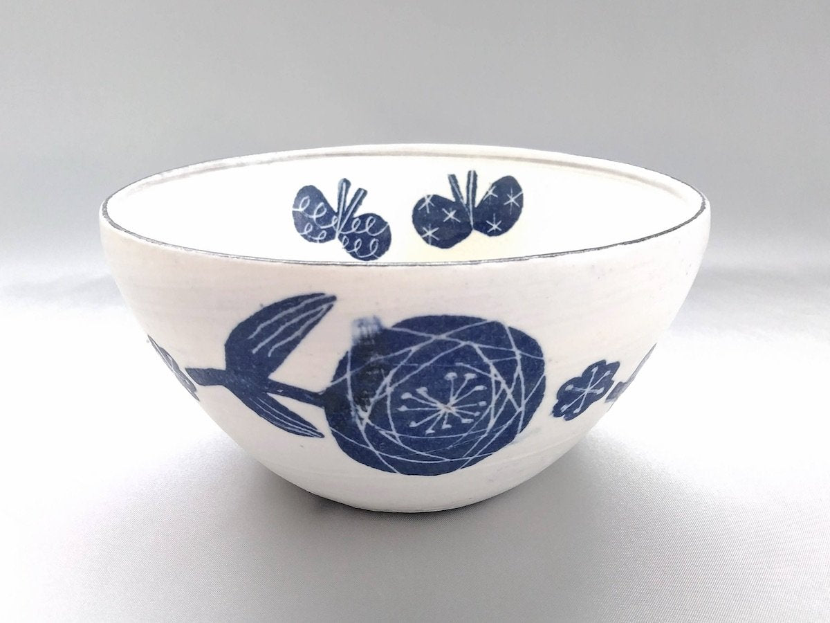 Japanese paper dyed blue flower deep bowl [Ami Kobo]