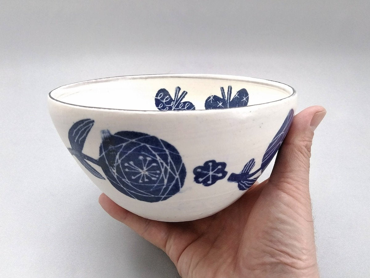 Japanese paper dyed blue flower deep bowl [Ami Kobo]