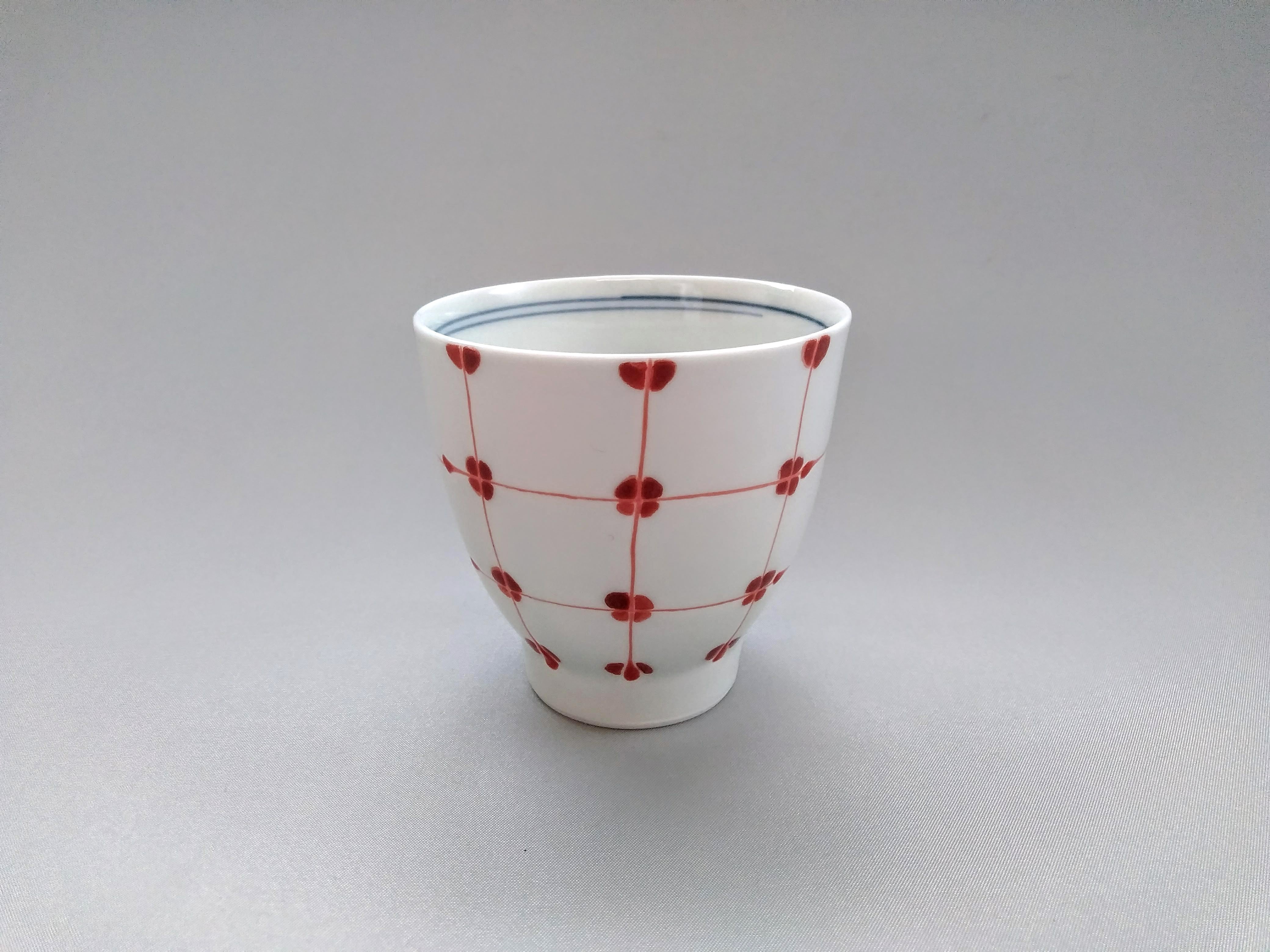 Point lattice teacup red [Fukumine Kiln]