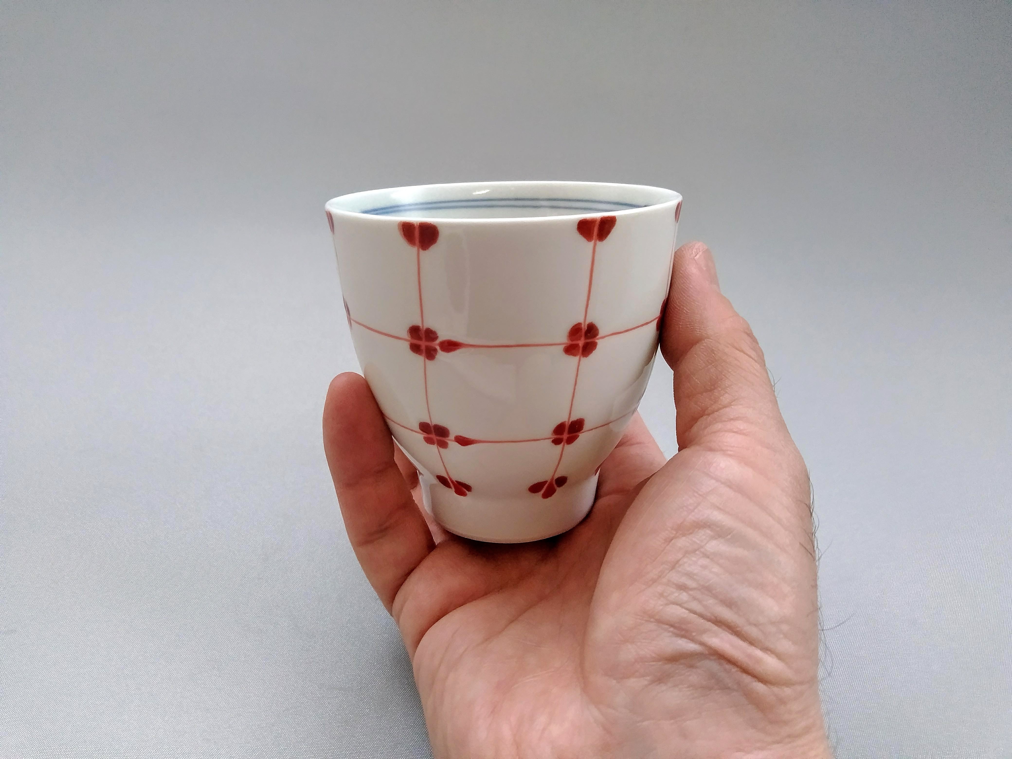 Point lattice teacup red [Fukumine Kiln]