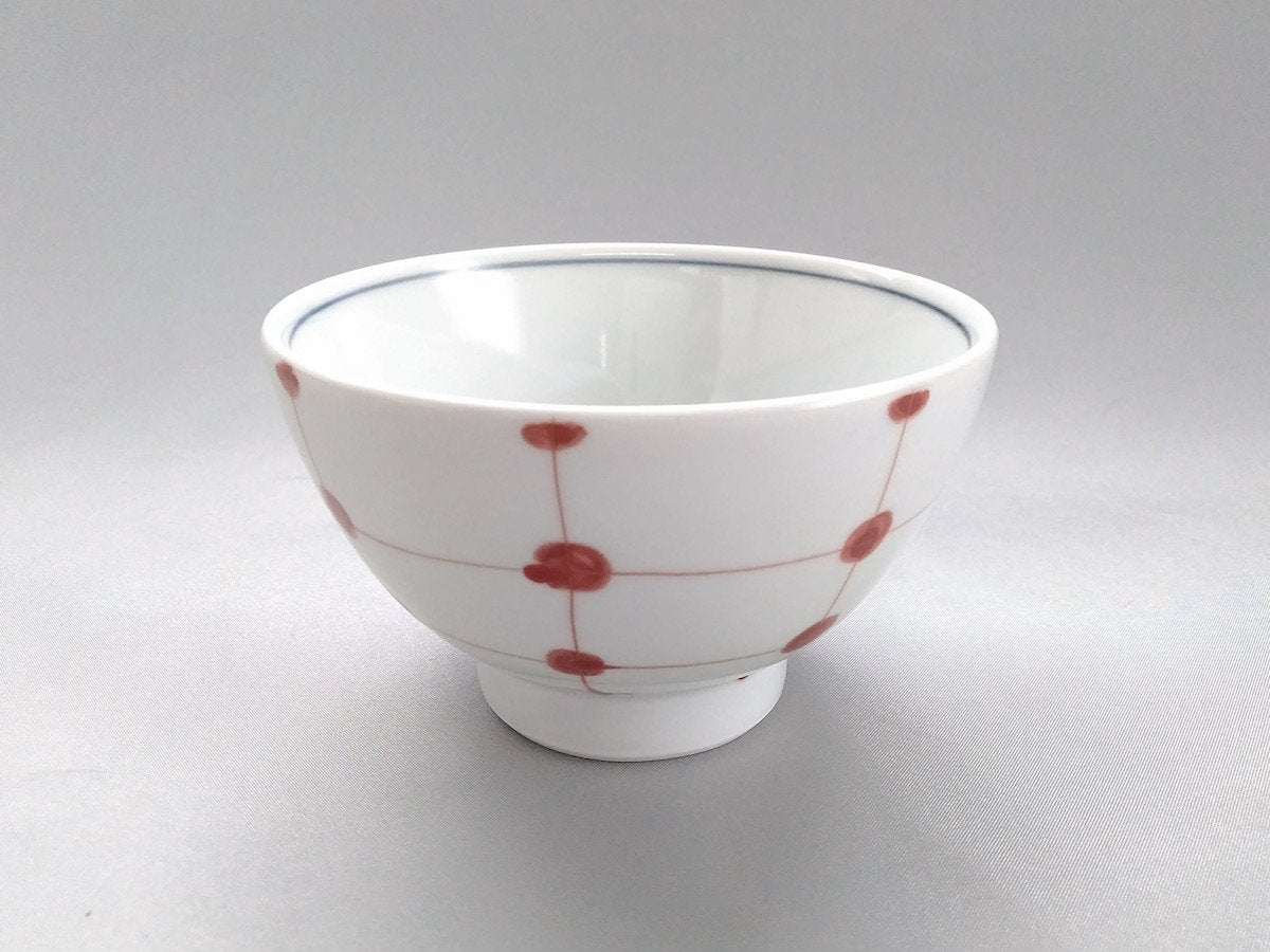 Red dot lattice rice bowl [Fukumine Kiln]
