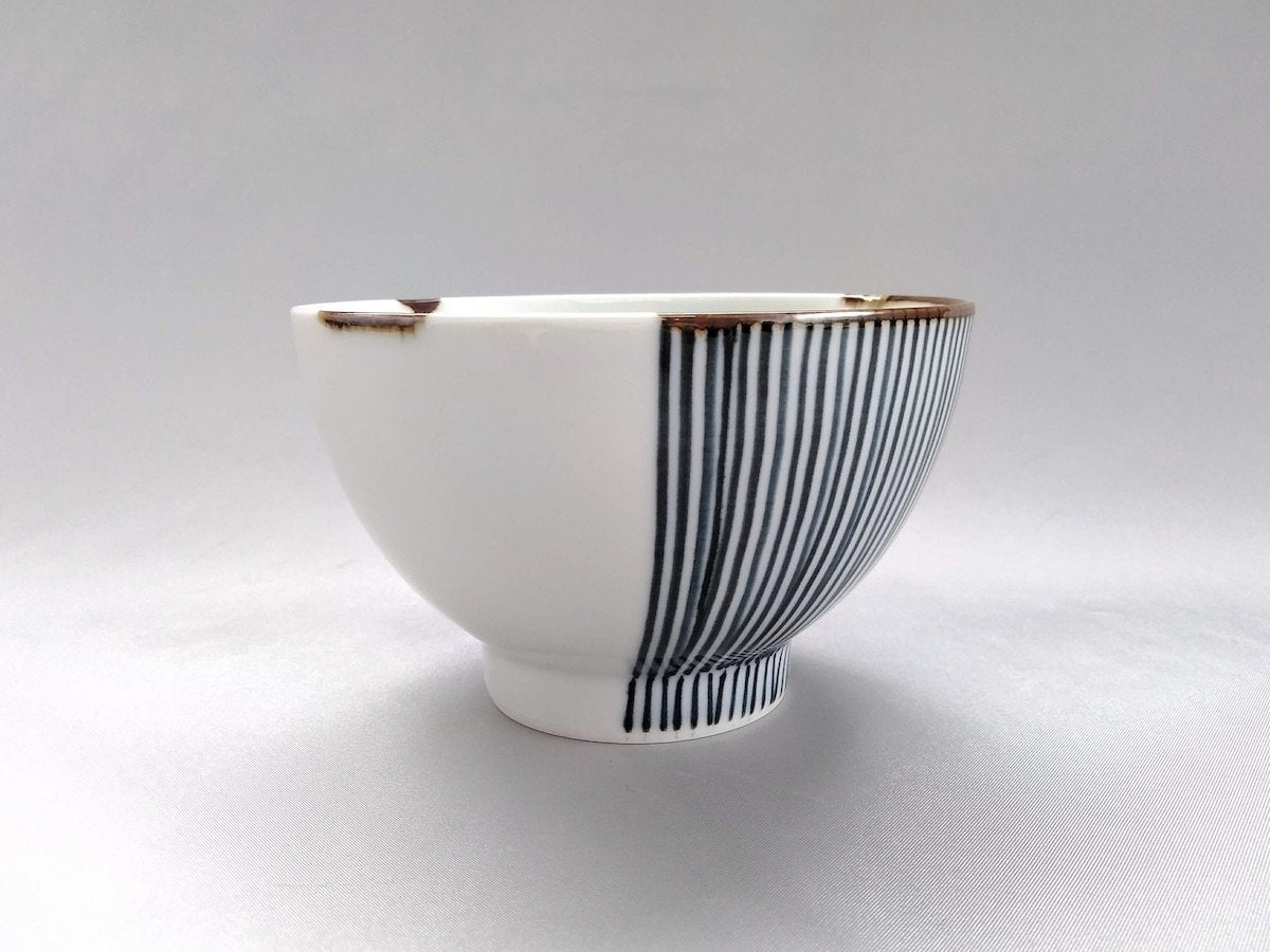 Half-line rice bowl blue [Fukumine Kiln]