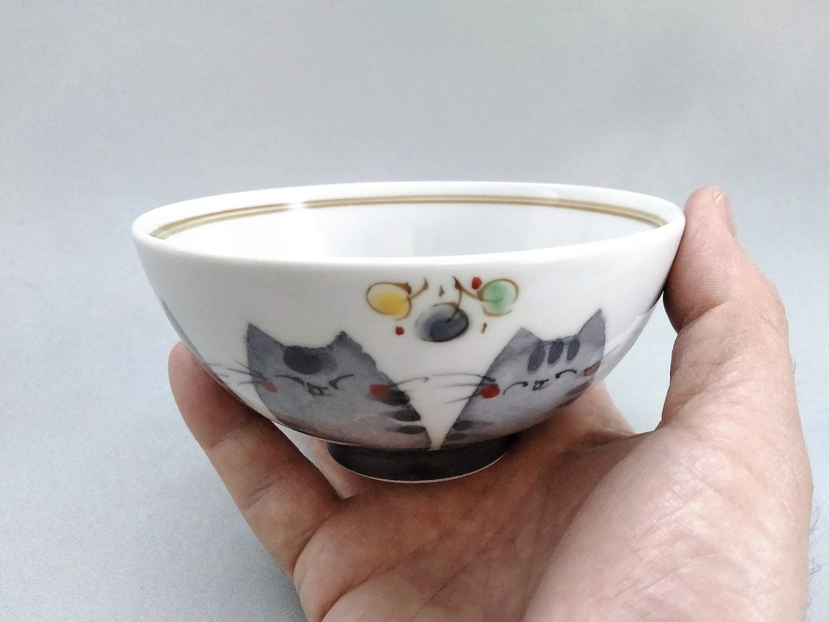 Japanese paper dyed cat rice bowl [Koramoe Kobo]