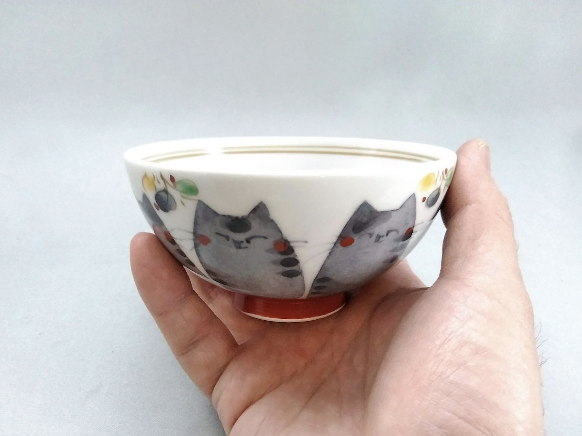Small Japanese paper dyed cat rice bowl [Koramoe Kobo]