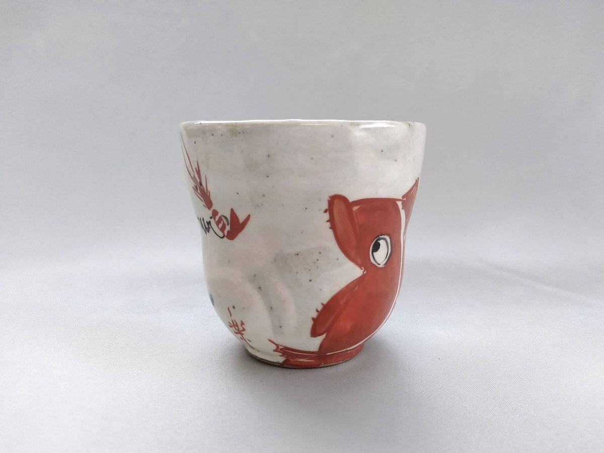 Shrimp and sea bream teacup red [Toru Kobo Raku]