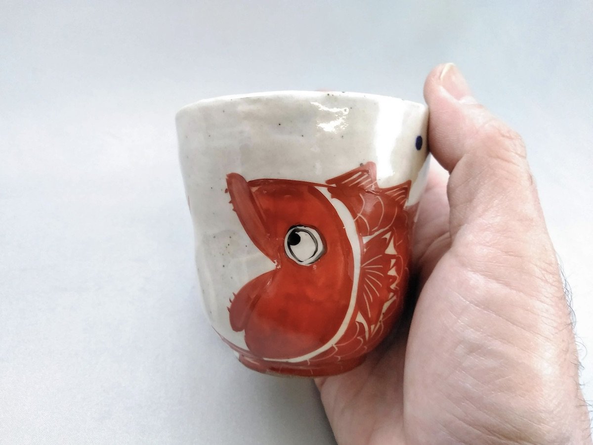 Shrimp and sea bream teacup red [Toru Kobo Raku]