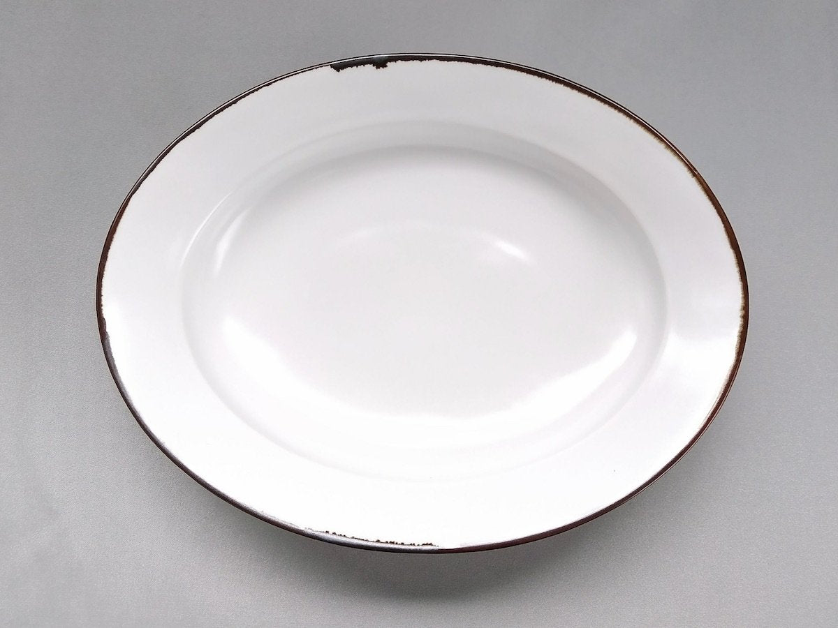 Rim oval plate Fuchi rust white matte [Koyogama]