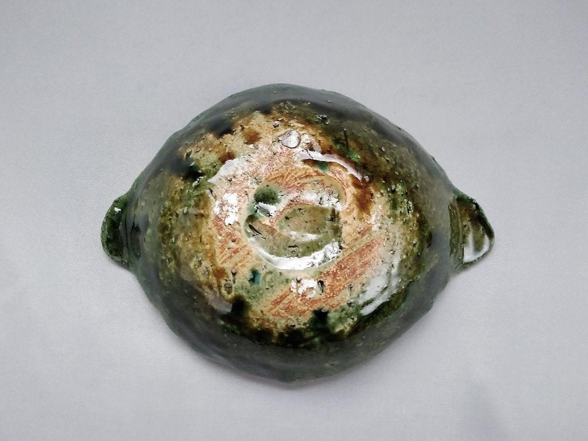 織部両耳ストライプ丸鉢【山本一仁】