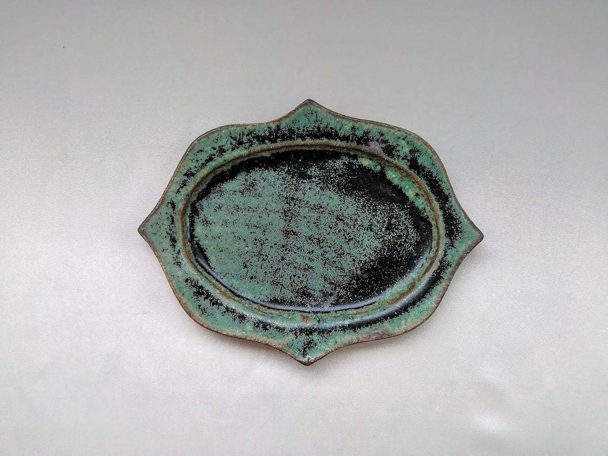 Matte Oribe carved oval plate small [Kazuhito Yamamoto]