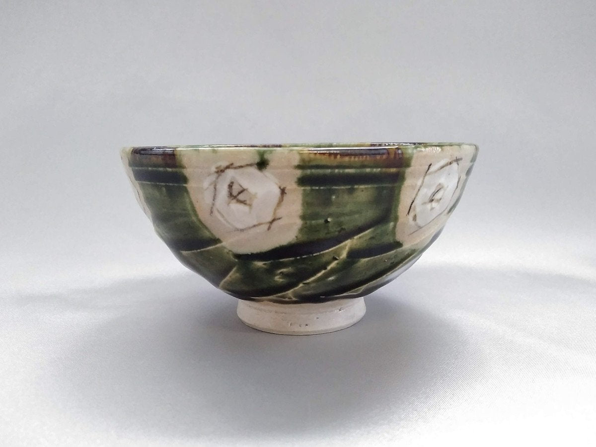 Oribe white square patterned rice bowl large [Shinji Akane]