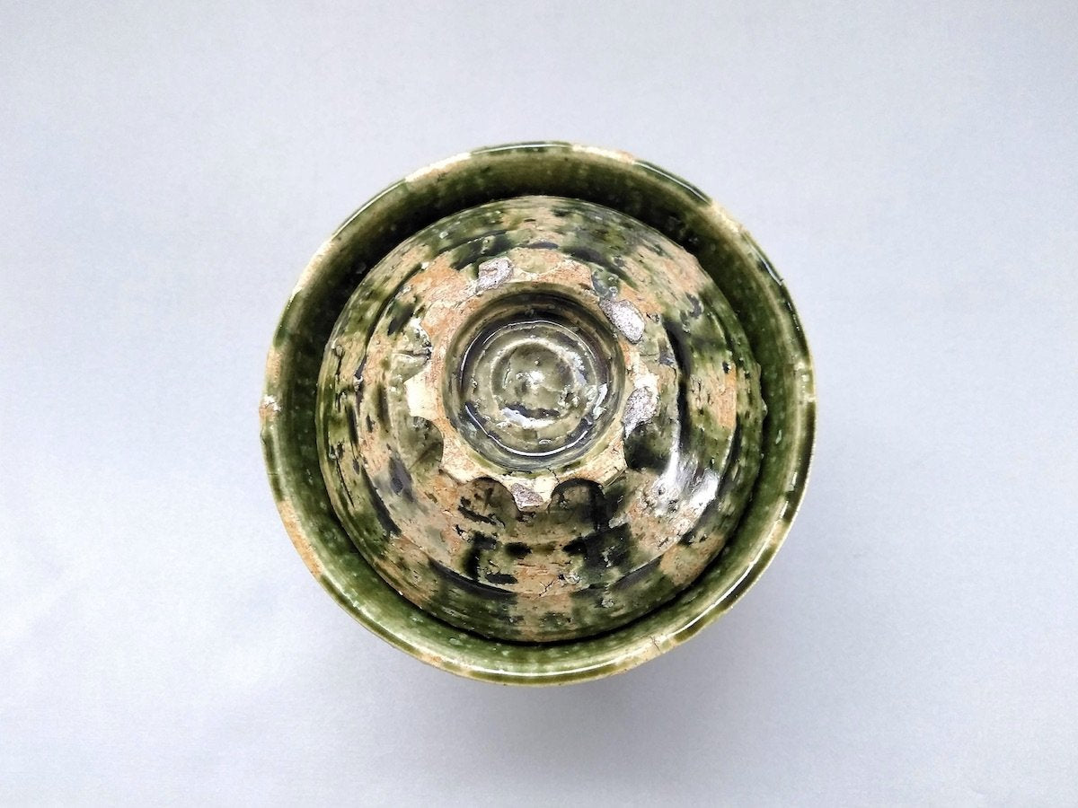 Oribe striped lidded bowl [Akihide Nakao]