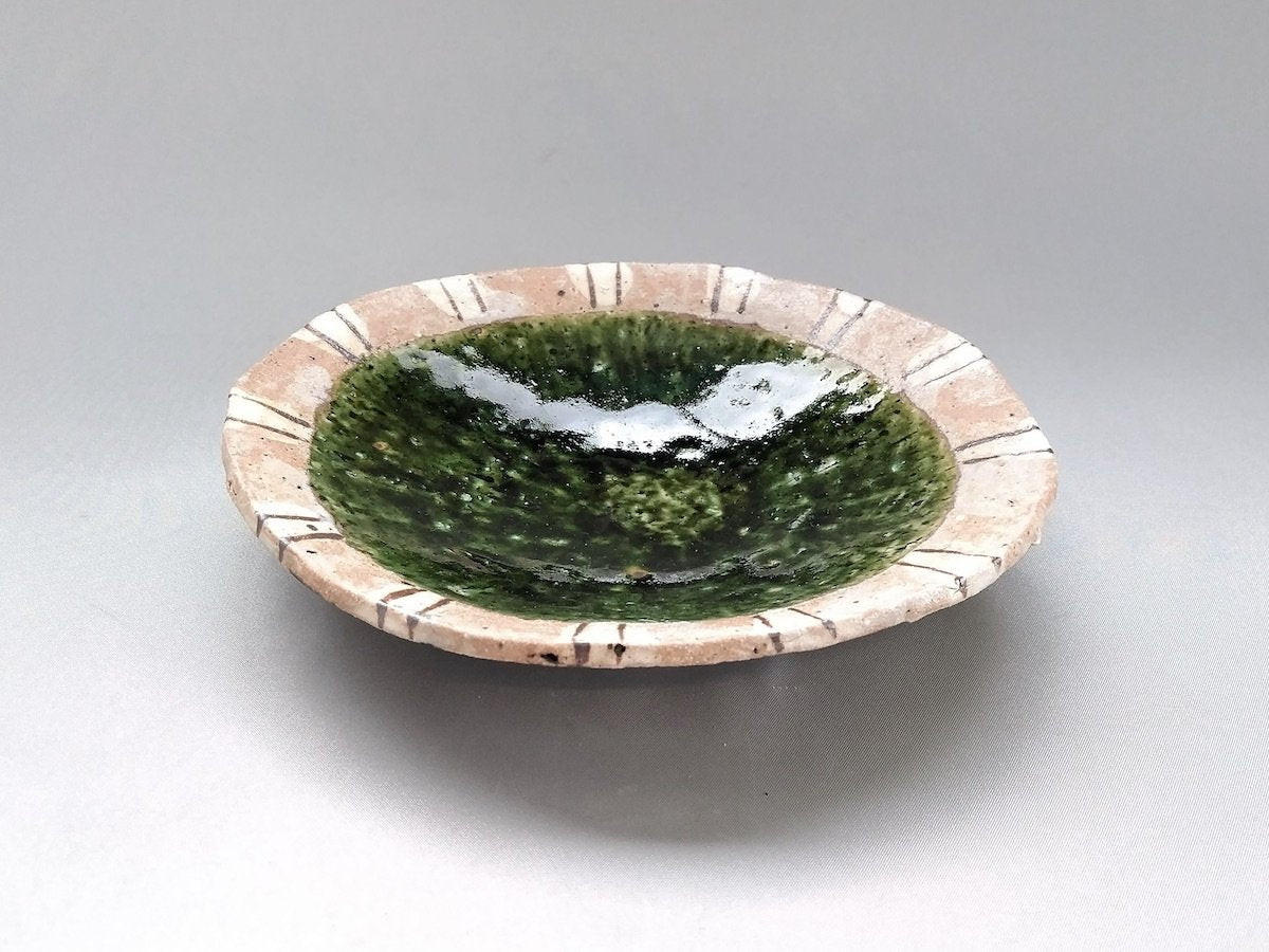 Oribe striped oval flat bowl [Akihide Nakao]