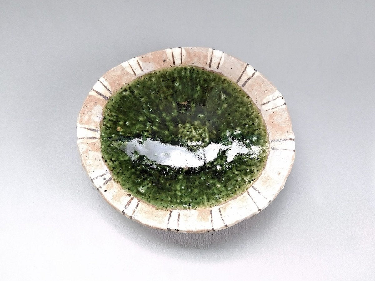 Oribe striped oval flat bowl [Akihide Nakao]