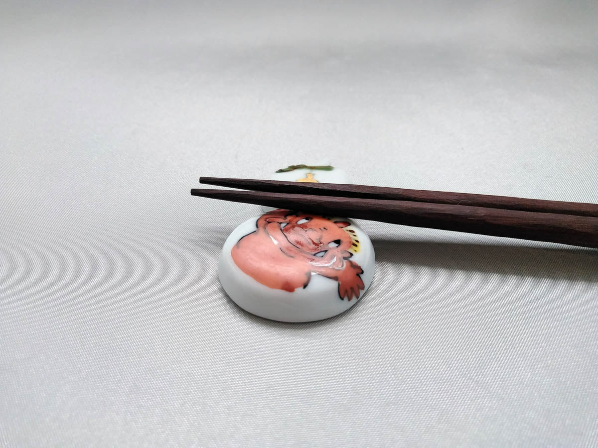 Gourd-shaped chopstick rest Akaoni [Ceramic Studio Raku]
