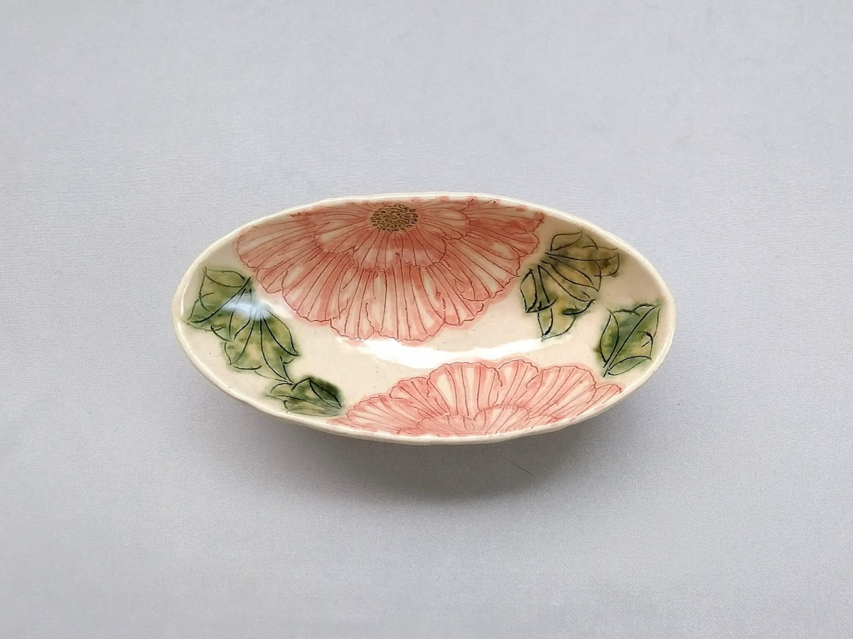 Mai peony boat-shaped small bowl red [Kato Kohei]