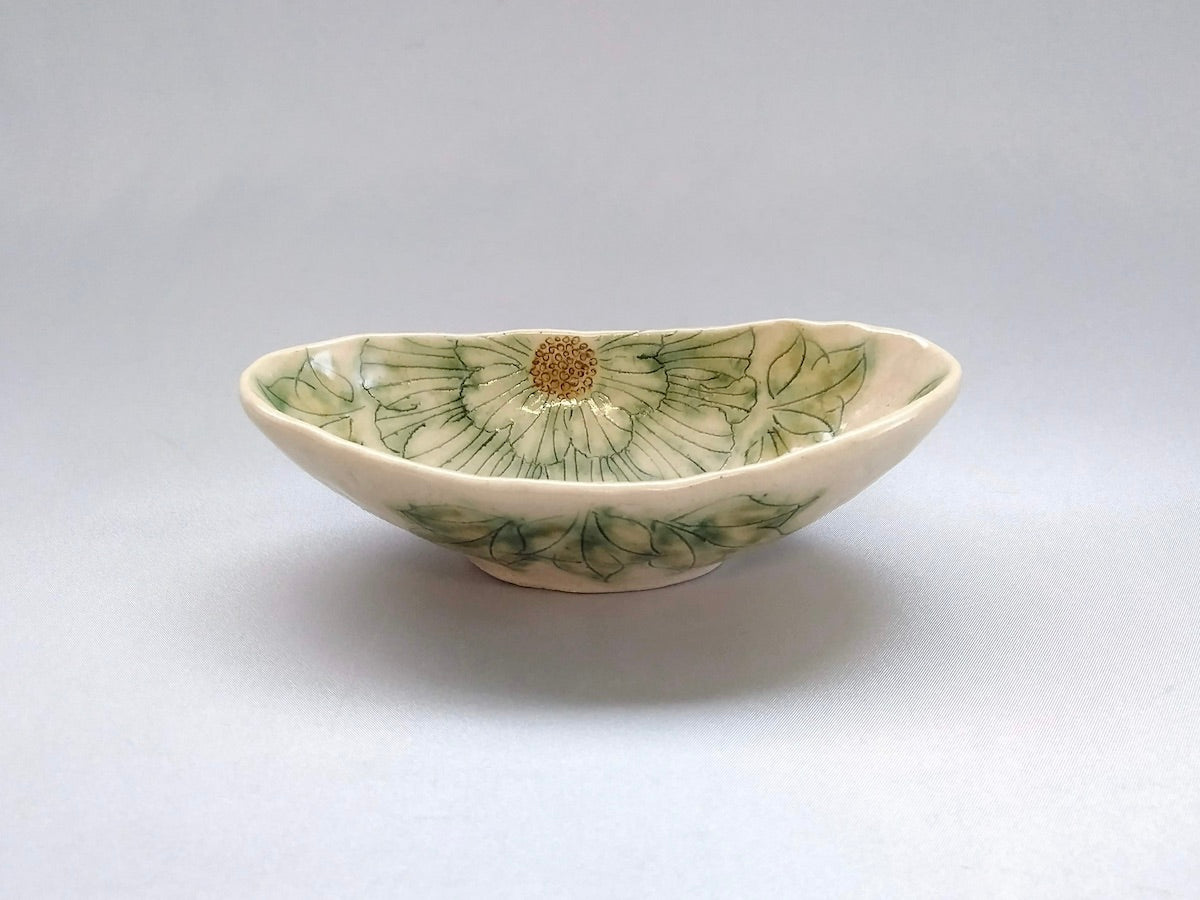 Mai peony boat-shaped small bowl green [Kato Yoshihei]