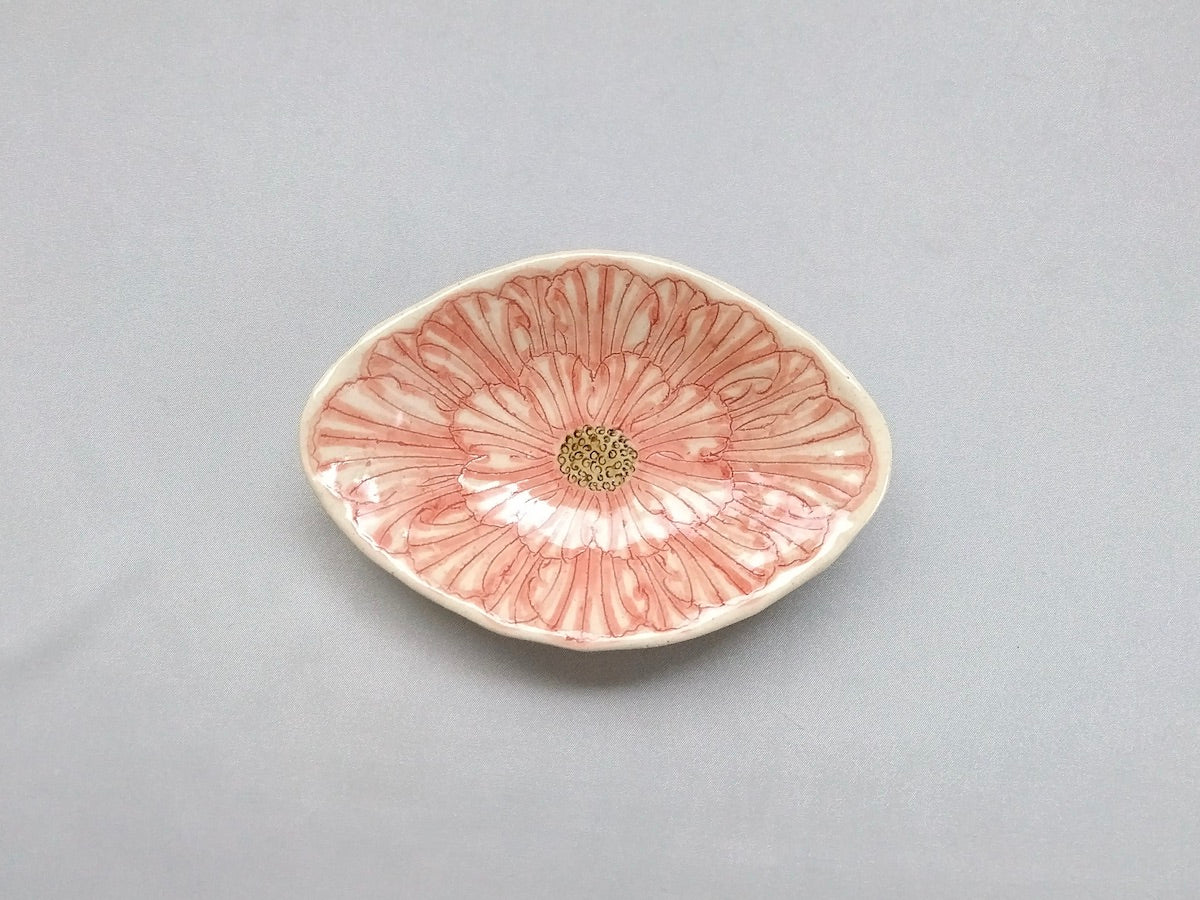 Peony flower diamond-shaped small plate red [Kato Kohei]