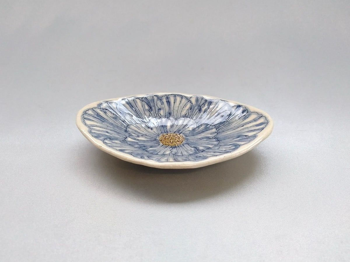 Peony flower diamond-shaped small plate blue [Kato Kohei]