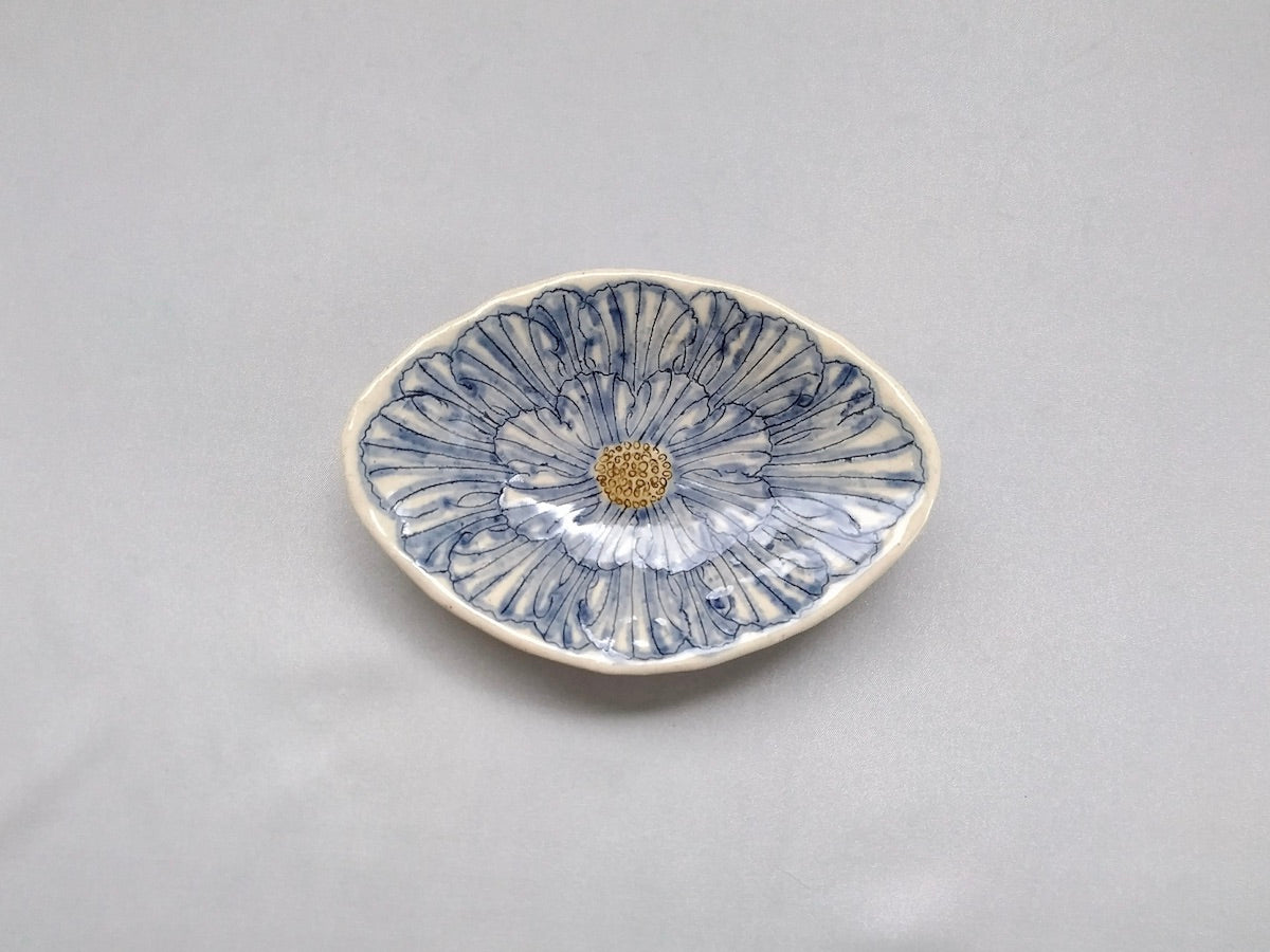Peony flower diamond-shaped small plate blue [Kato Kohei]
