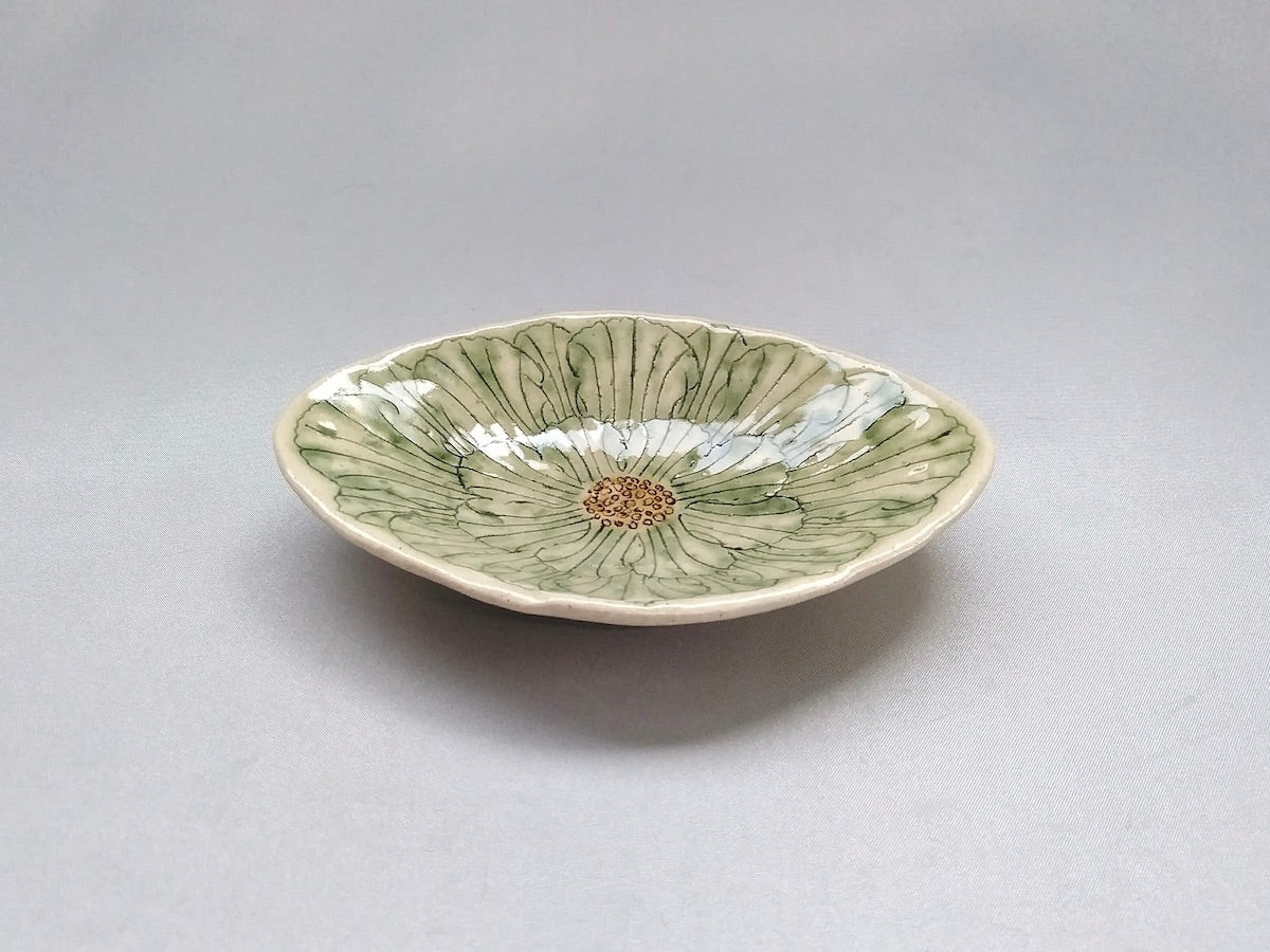 Peony flower diamond-shaped small plate green [Kato Kohei]
