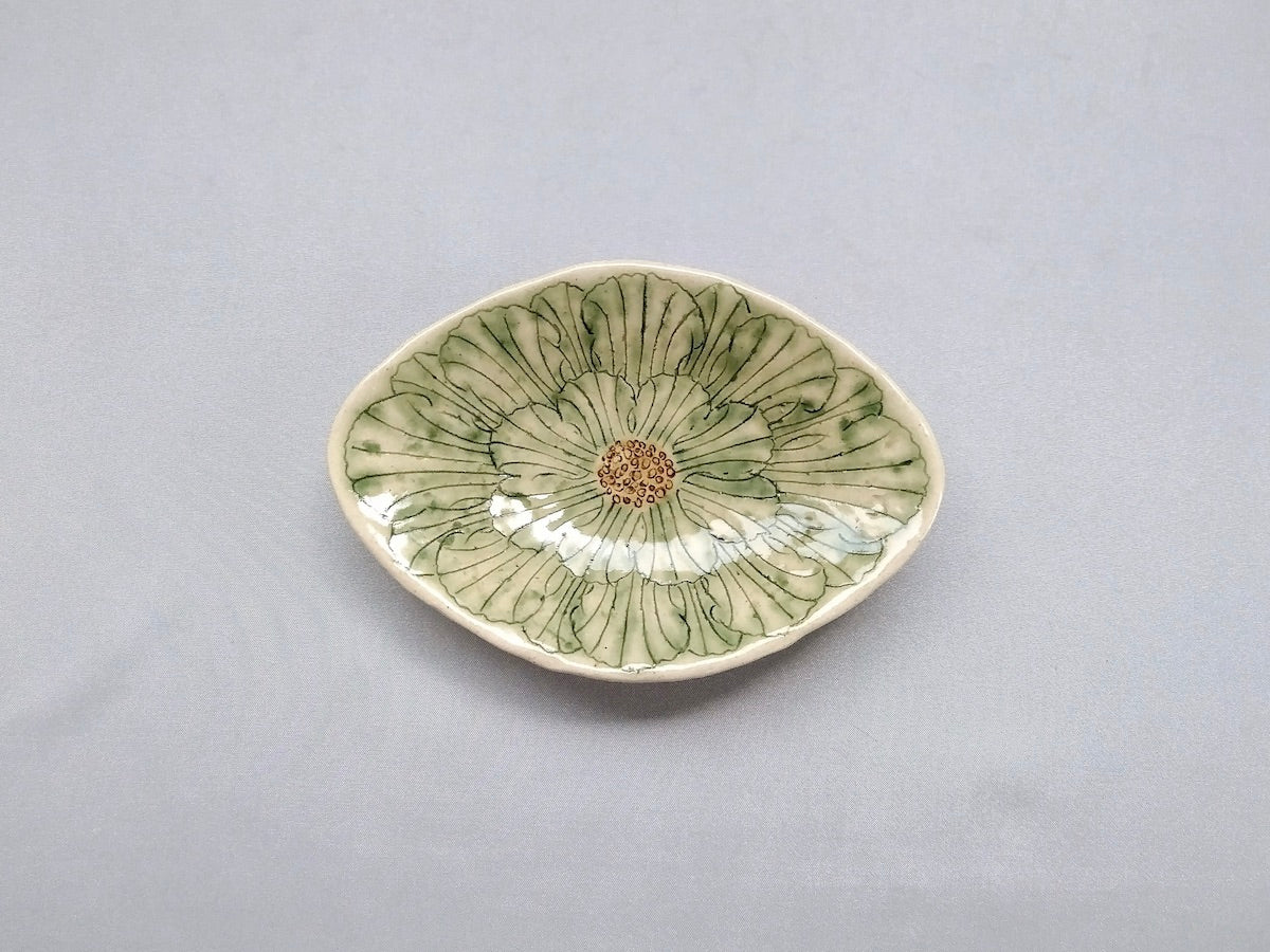 Peony flower diamond-shaped small plate green [Kato Kohei]