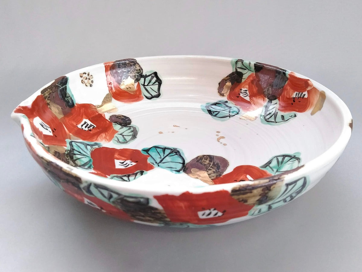 Colored camellia 8-inch single-mouth bowl [Wada Hitori]