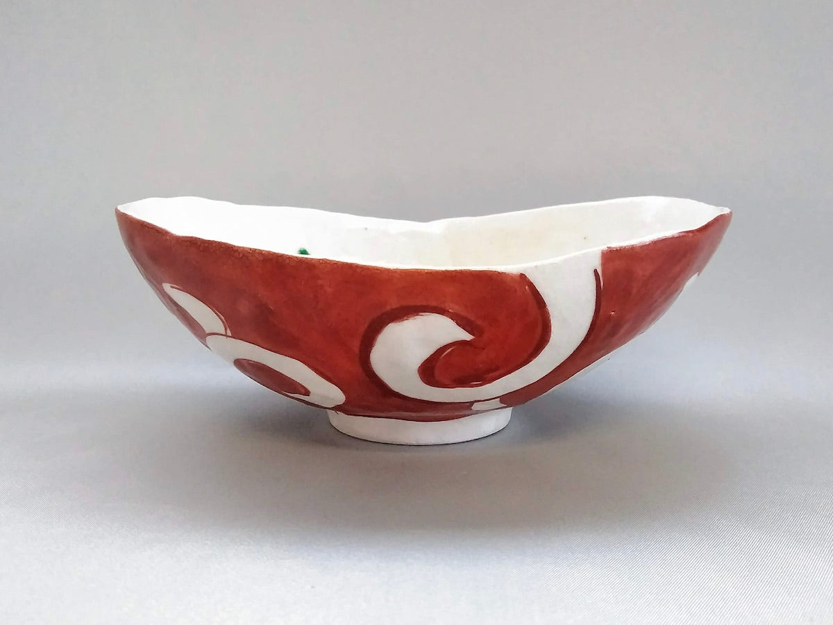 Red arabesque oval bowl [Masaaki Hibino]