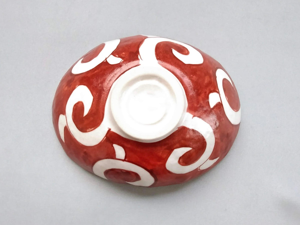 Red arabesque oval bowl [Masaaki Hibino]