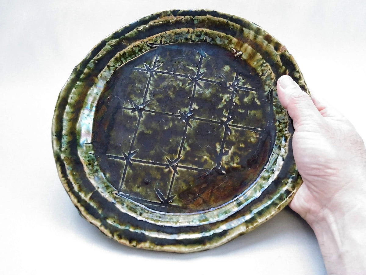 Oribe lattice pattern 8-inch plate [Kazuji Sato]
