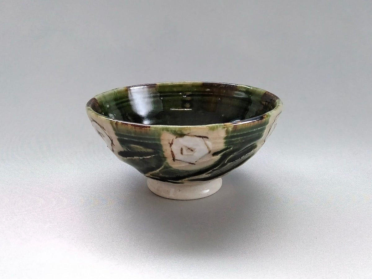 Oribe white square patterned rice bowl small [Shinji Akane]