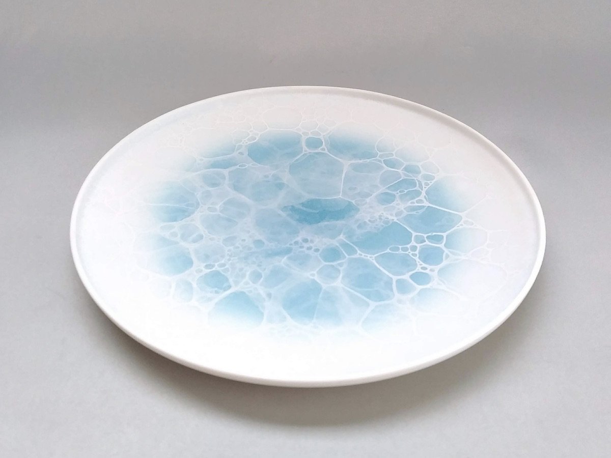 Foam flame round plate 21cm Blue [Yamahiragama]