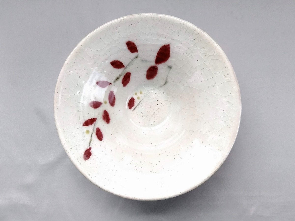 Large warped red leaf bowl [Iwaobo]