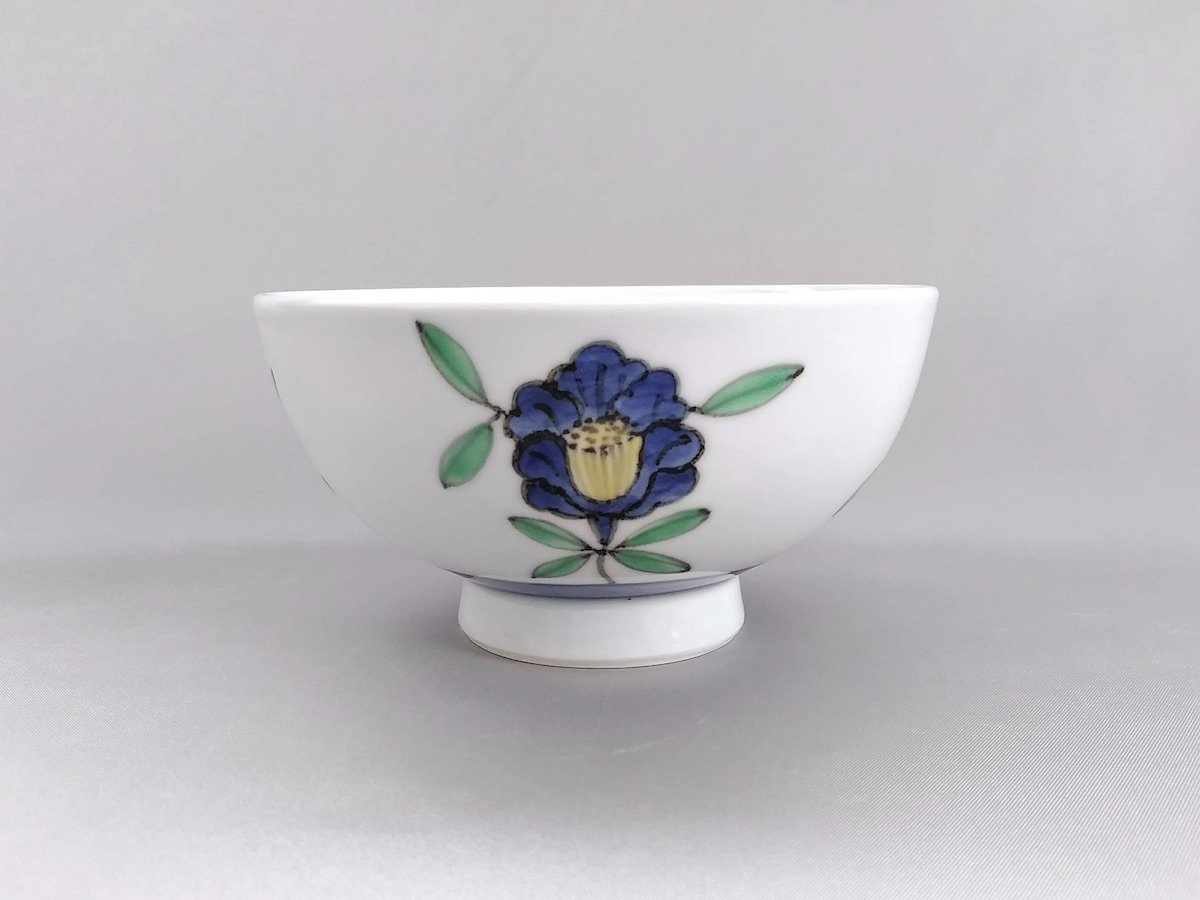 Large colored pottery flower patterned rice bowl [Bunzo Kiln]