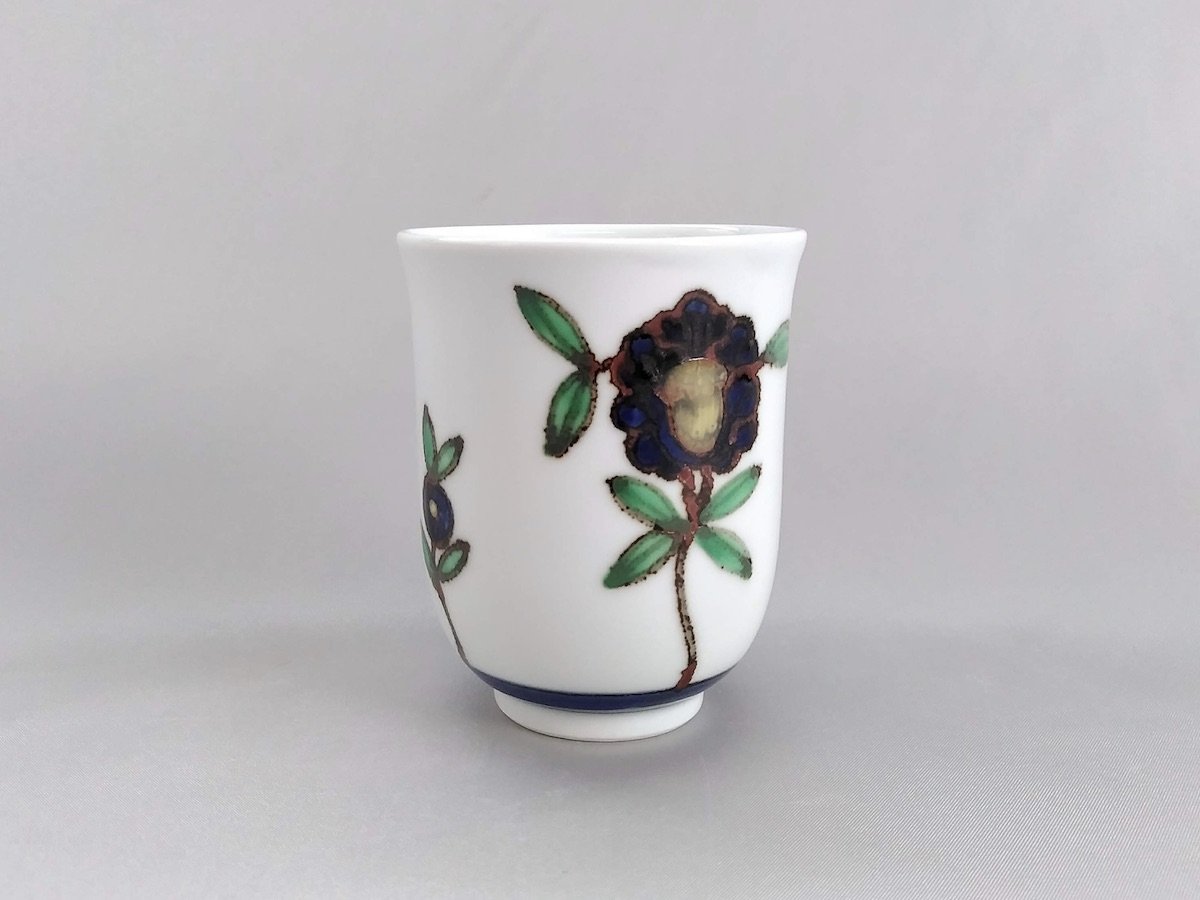 Large colored pottery flower pattern teacup [Bunzo Kiln]