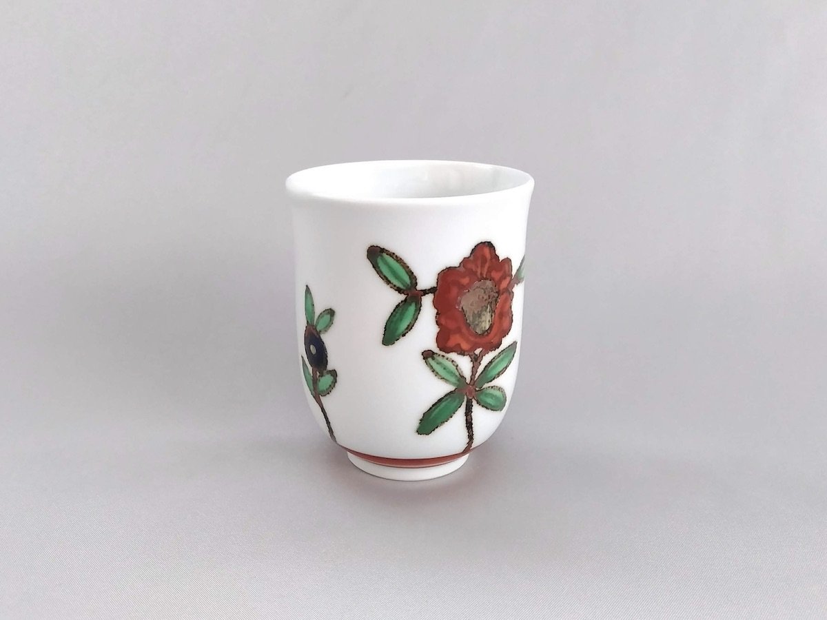 Small colored pottery flower pattern teacup [Bunzo Kiln]