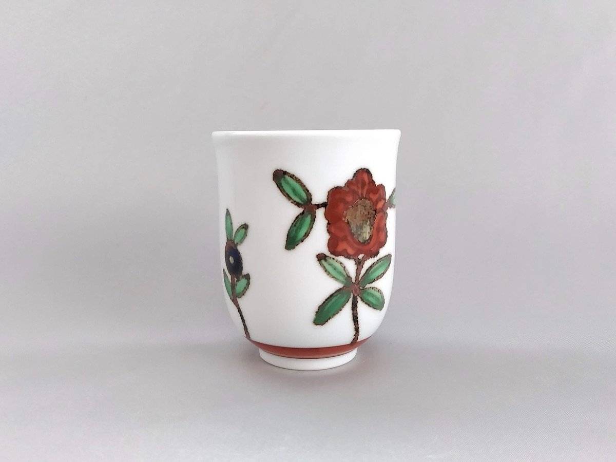 Small colored pottery flower pattern teacup [Bunzo Kiln]