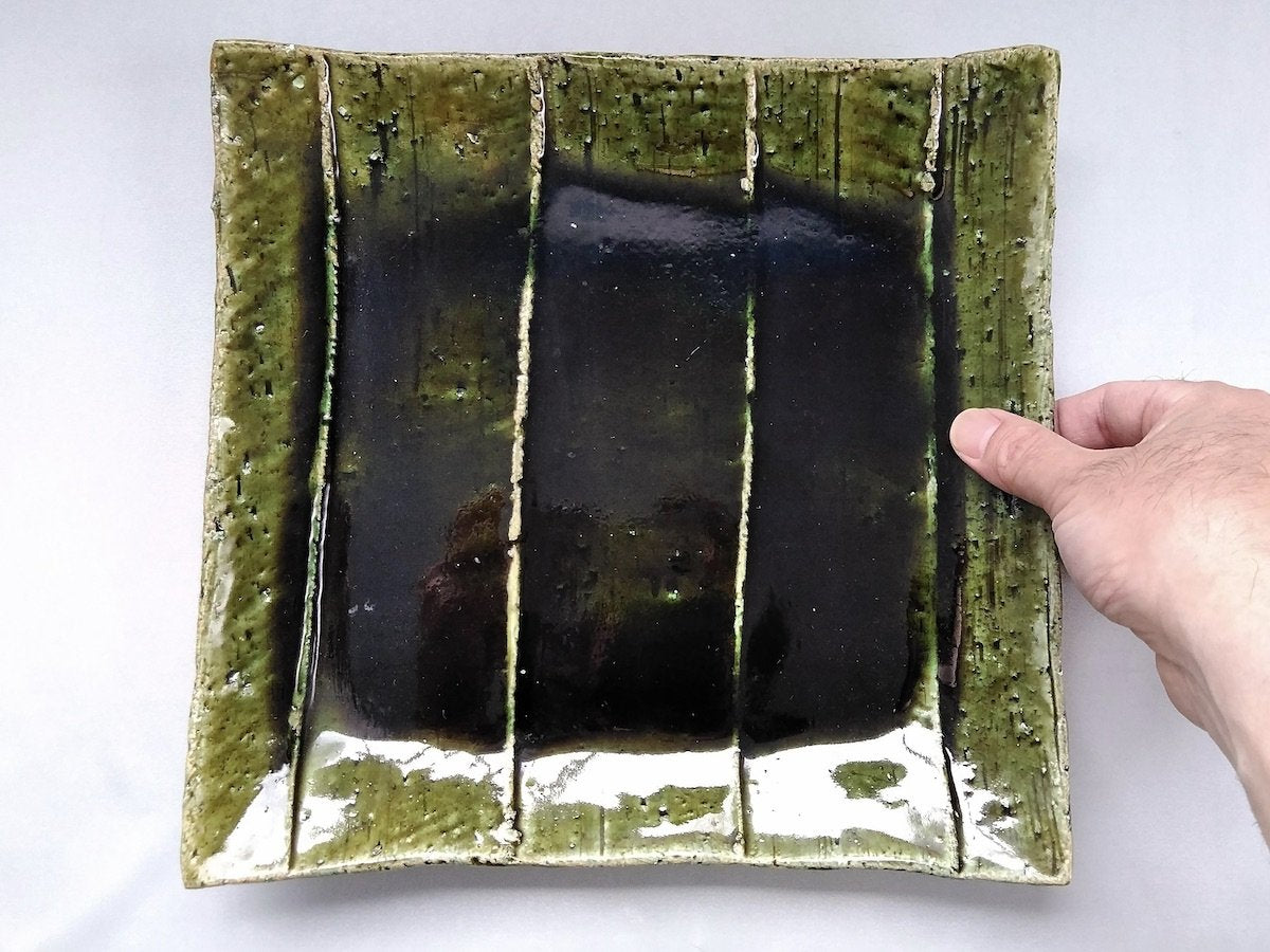 Oribe 8-inch chamfered square plate [Kazuhito Yamamoto]