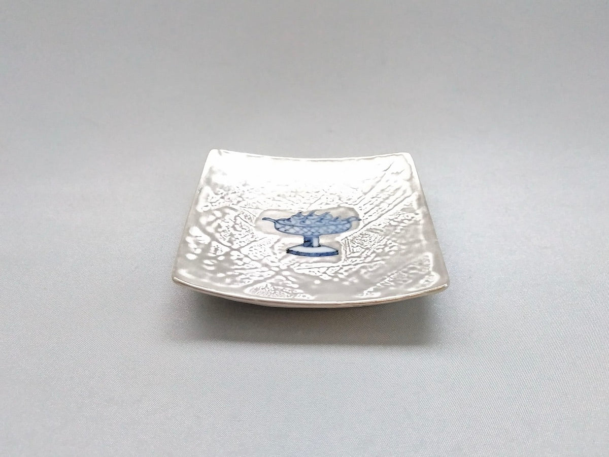 9cm square plate compote with silver dyeing [Fukujugama]