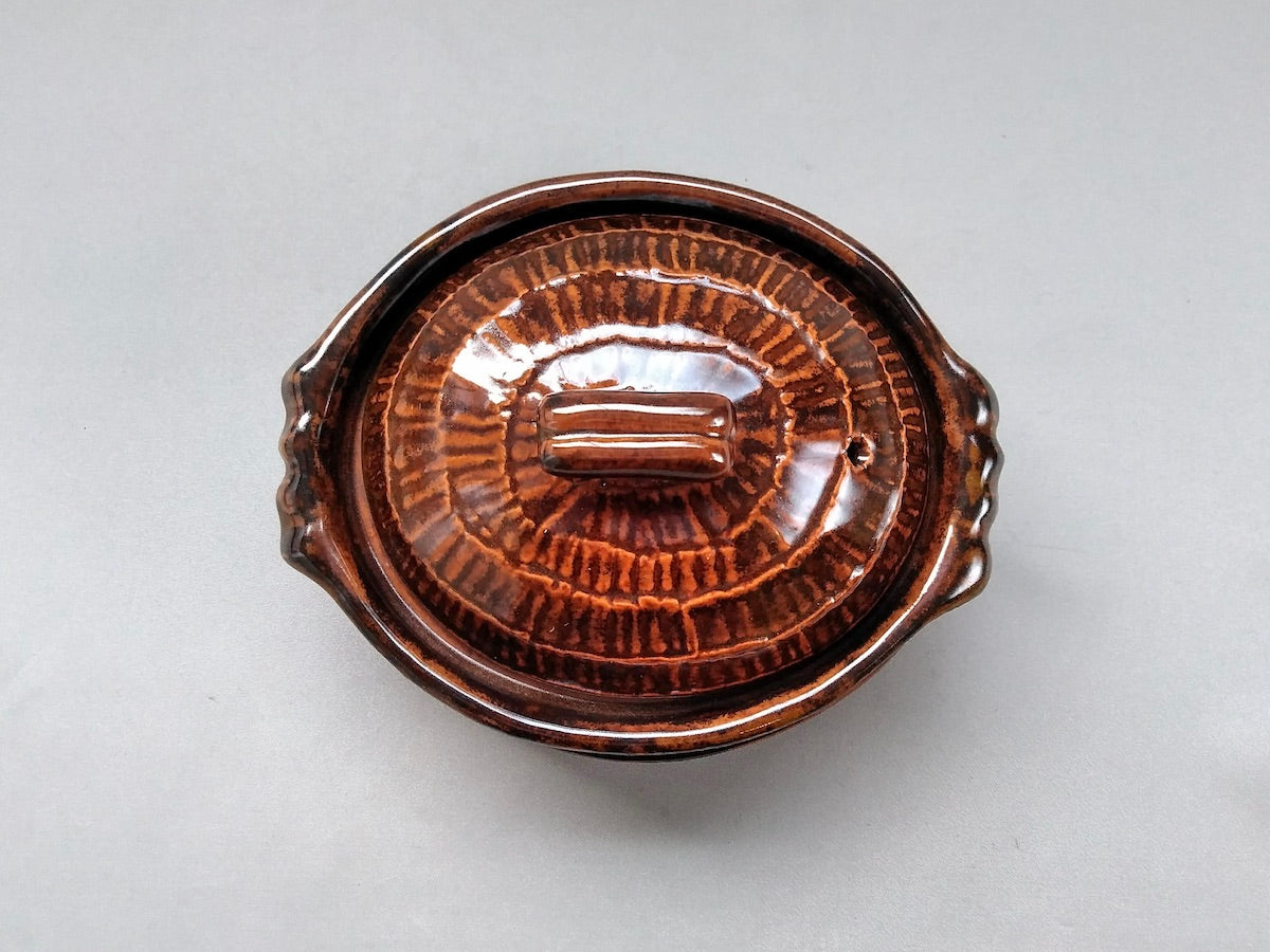 Brown oval gratin with plate [Anraku Kiln]
