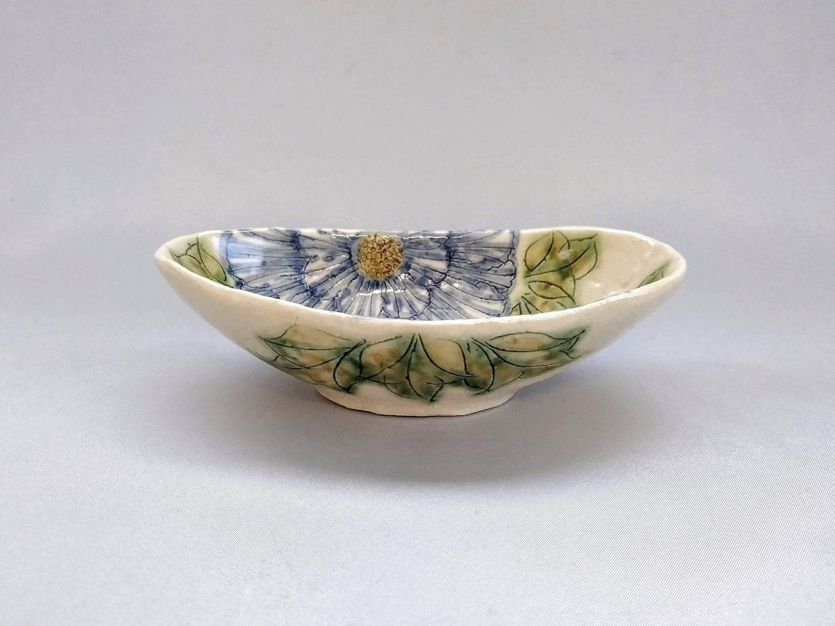 Mai peony boat shaped small bowl blue [Kato Yoshihei]