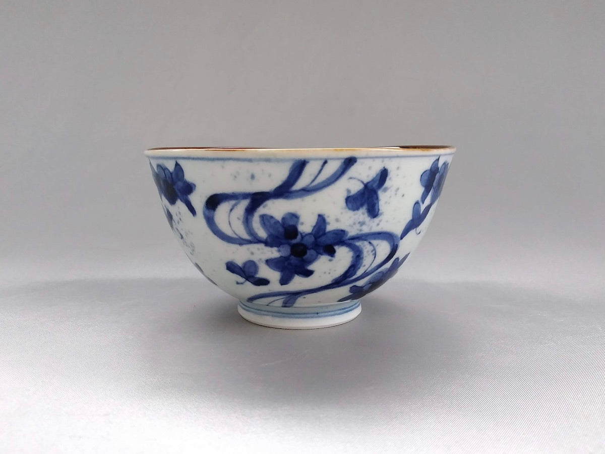 Large dyed flowing water rice bowl [Kanemon kiln]