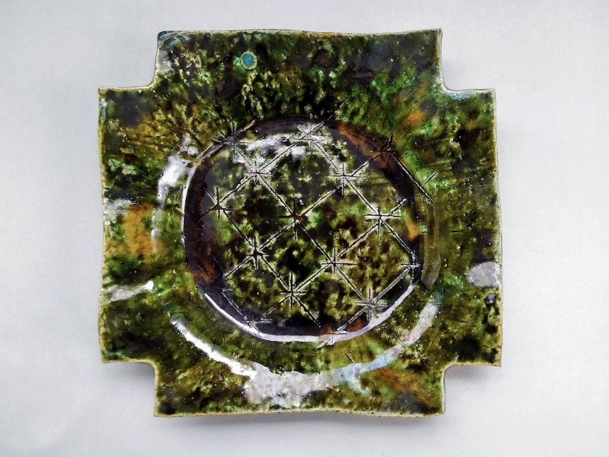 Oribe Sumikiri 7-inch square plate [Kazuji Sato]