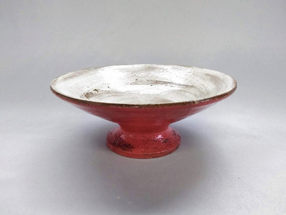 Red-lacquered inner brush-grained elevated pot [Takuya Ohara]