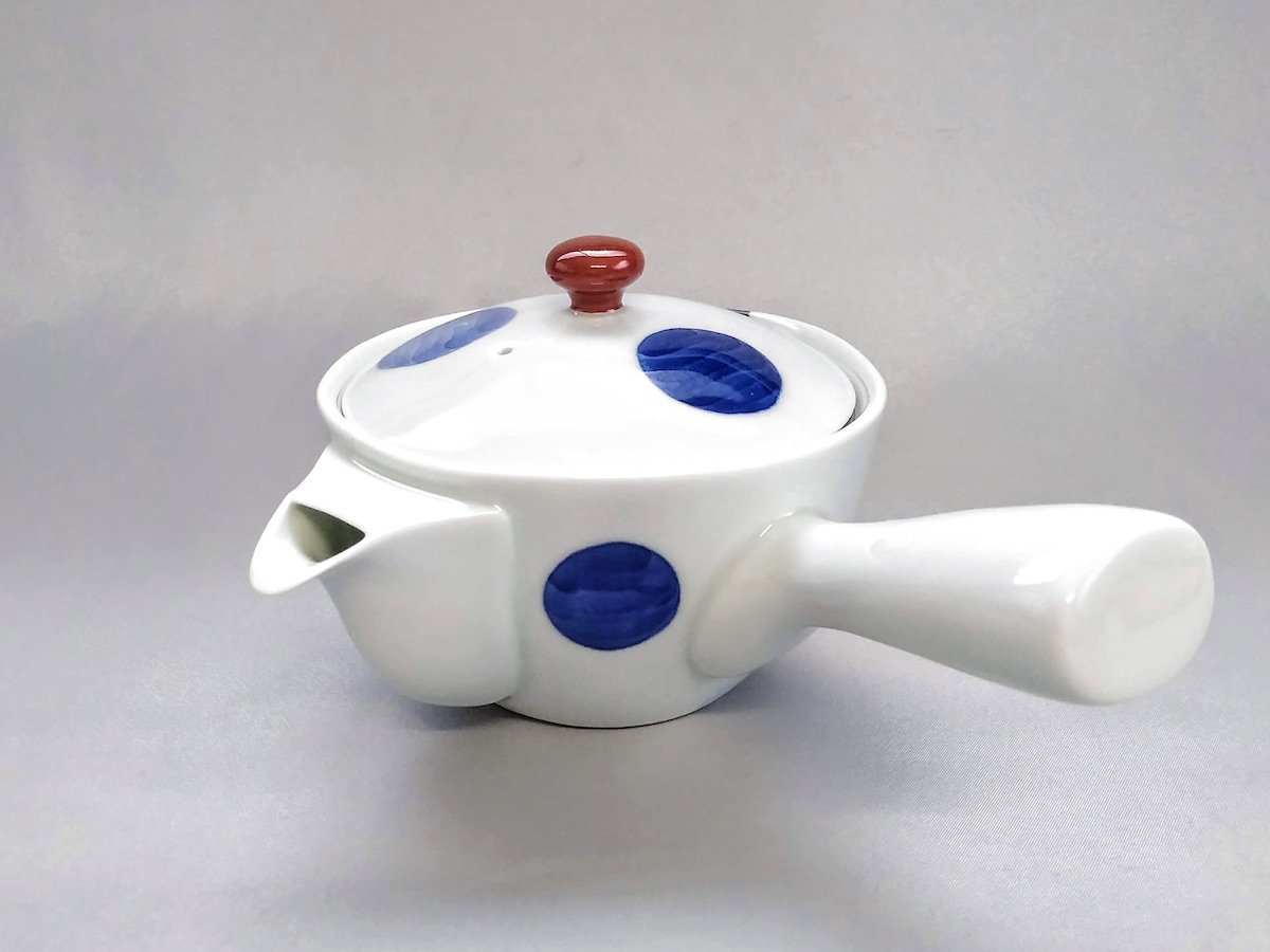 Dyed two-color round pattern teapot [Kosogama]