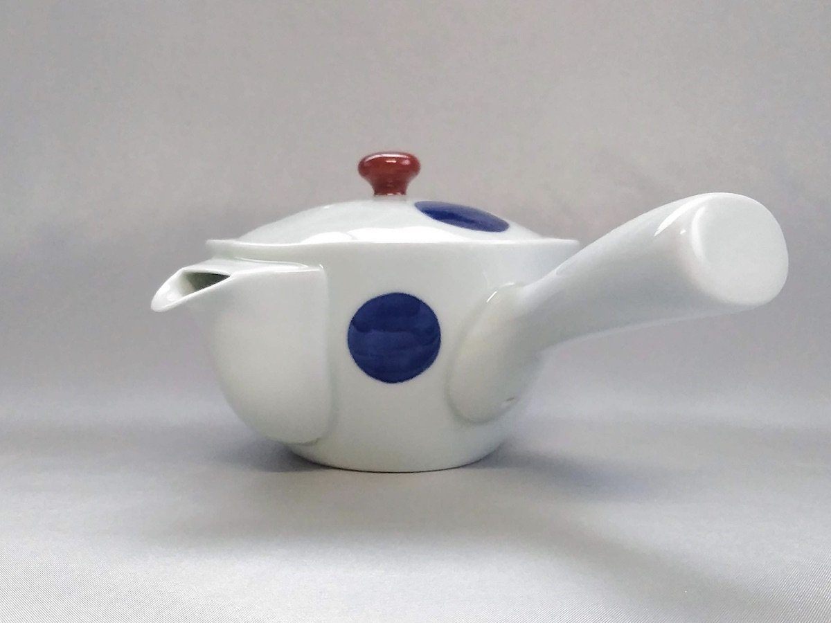 Dyed two-color round pattern teapot [Kosogama]
