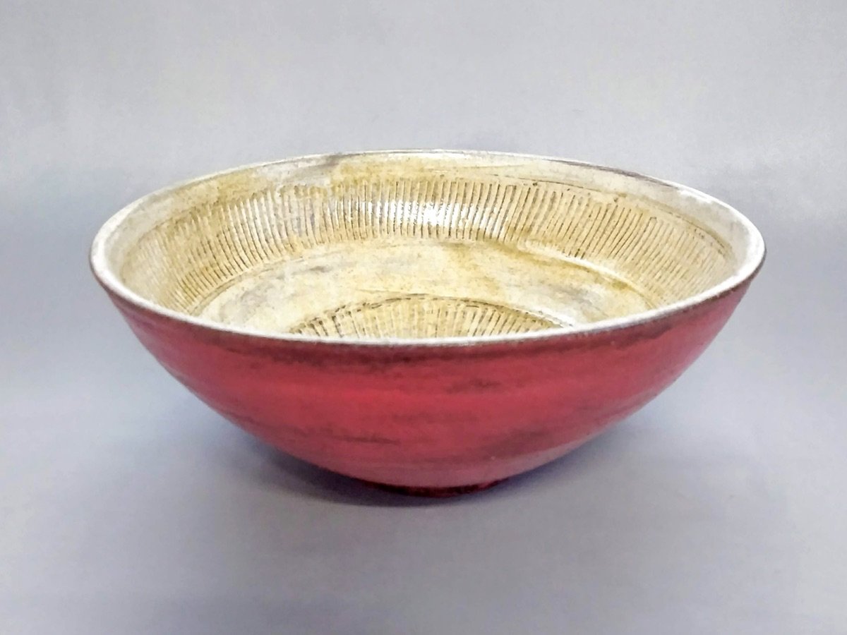 Painted makeup inner shinogi large bowl red [Takuya Ohara]