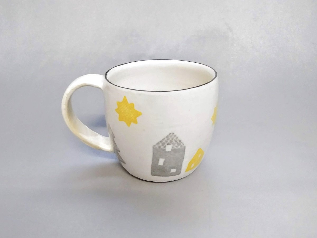 Japanese paper dyed gray yellow fairy tale size mug [Ami Kobo]